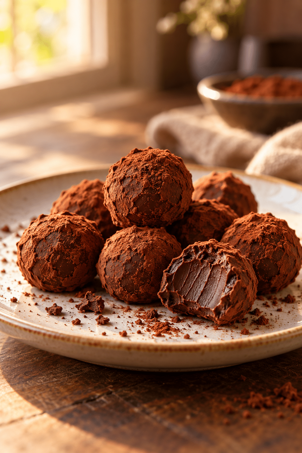 finished 2 minute chocolate truffles on a small plate