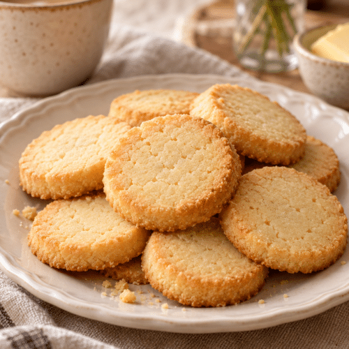 3 ingredient shortbread cookies on a serving plate