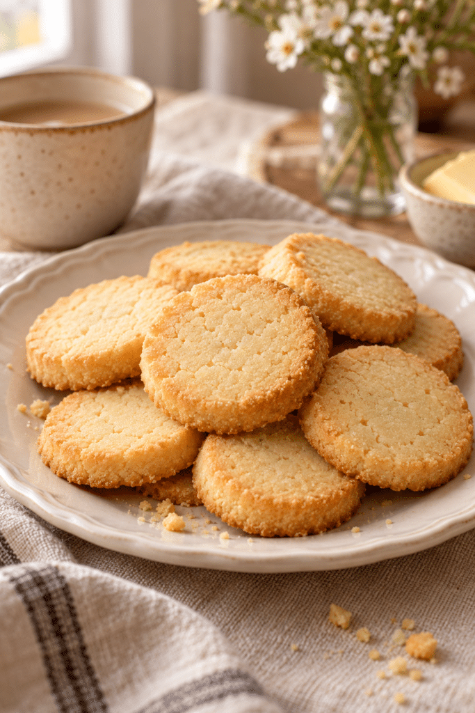 3 ingredient shortbread cookies on a serving plate