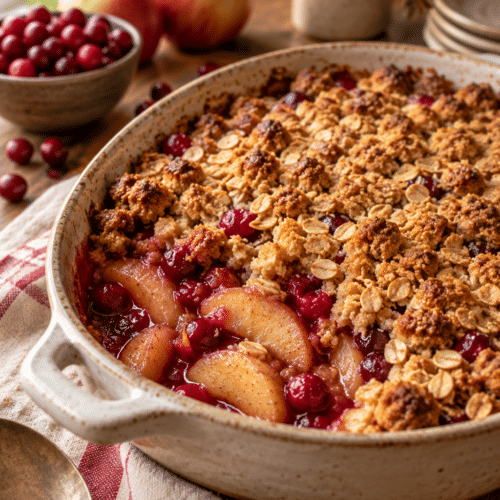 apple cranberry crisp finished dish