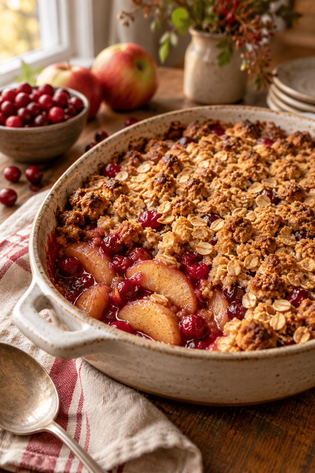 apple cranberry crisp finished dish
