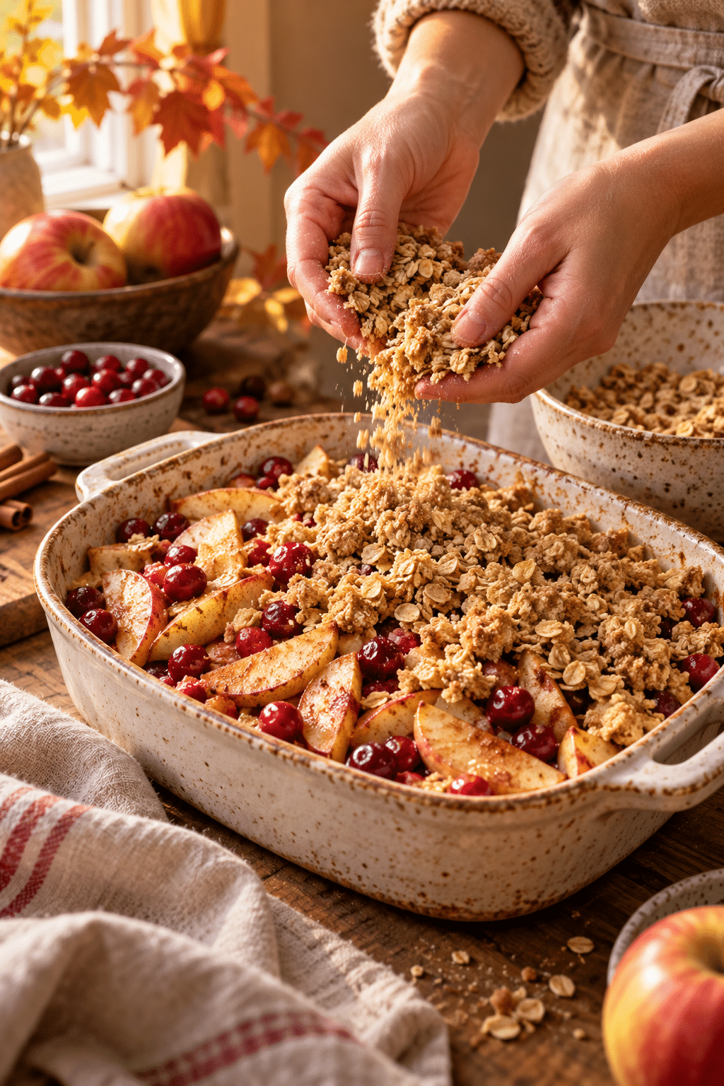 Apple cranberry crisp baking process