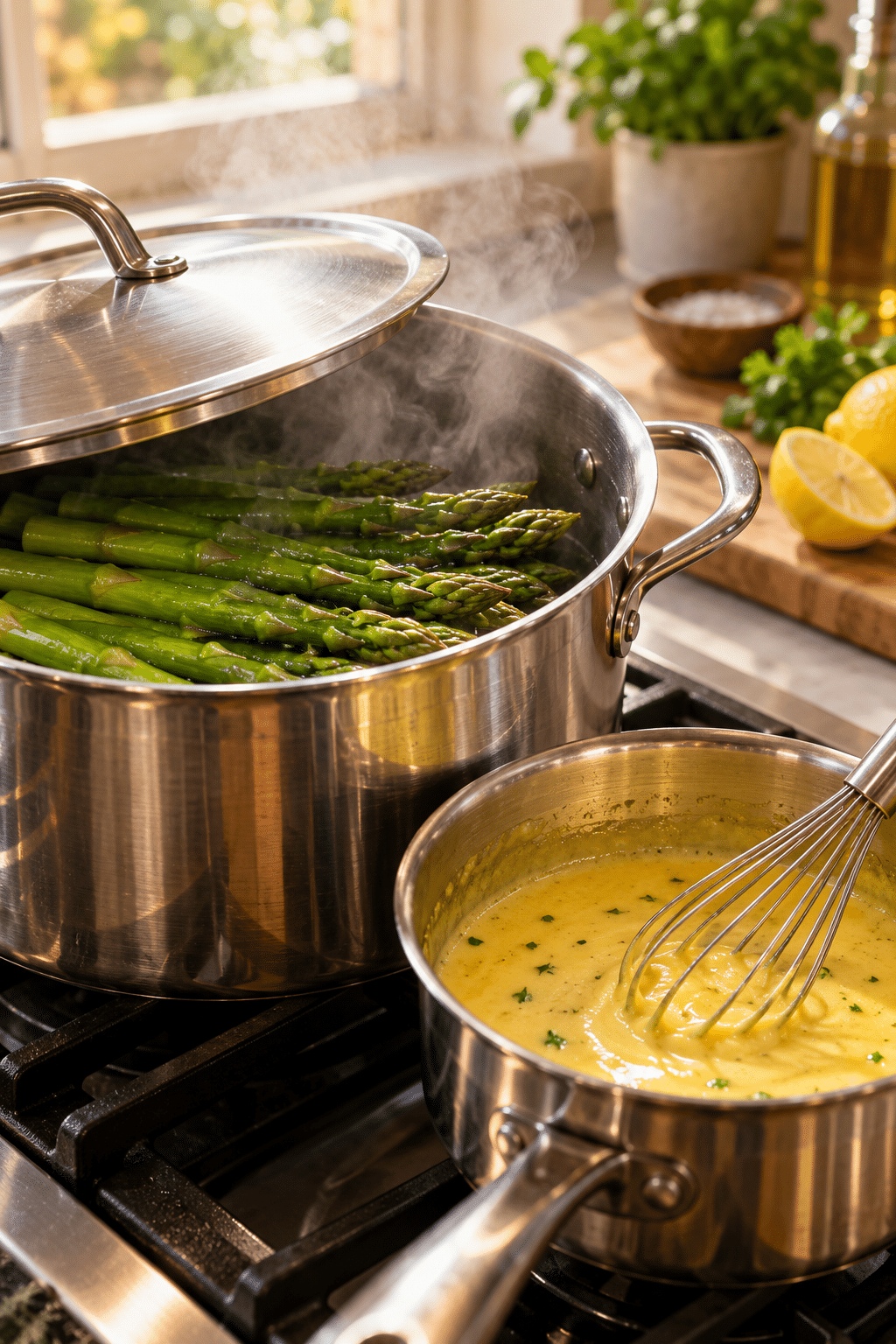 Making asparagus lemon butter sauce