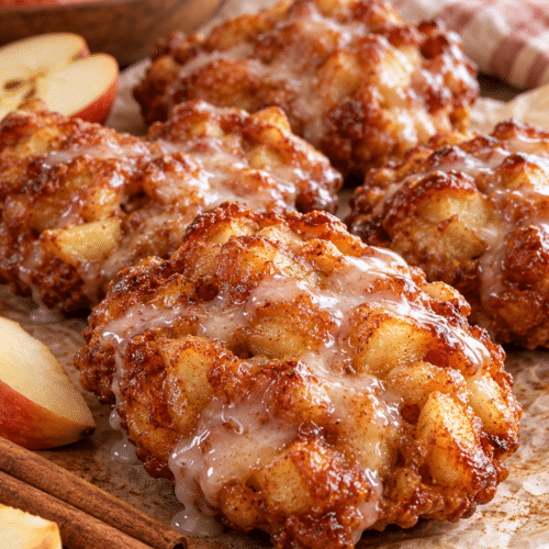 Baked apple fritters with golden glaze