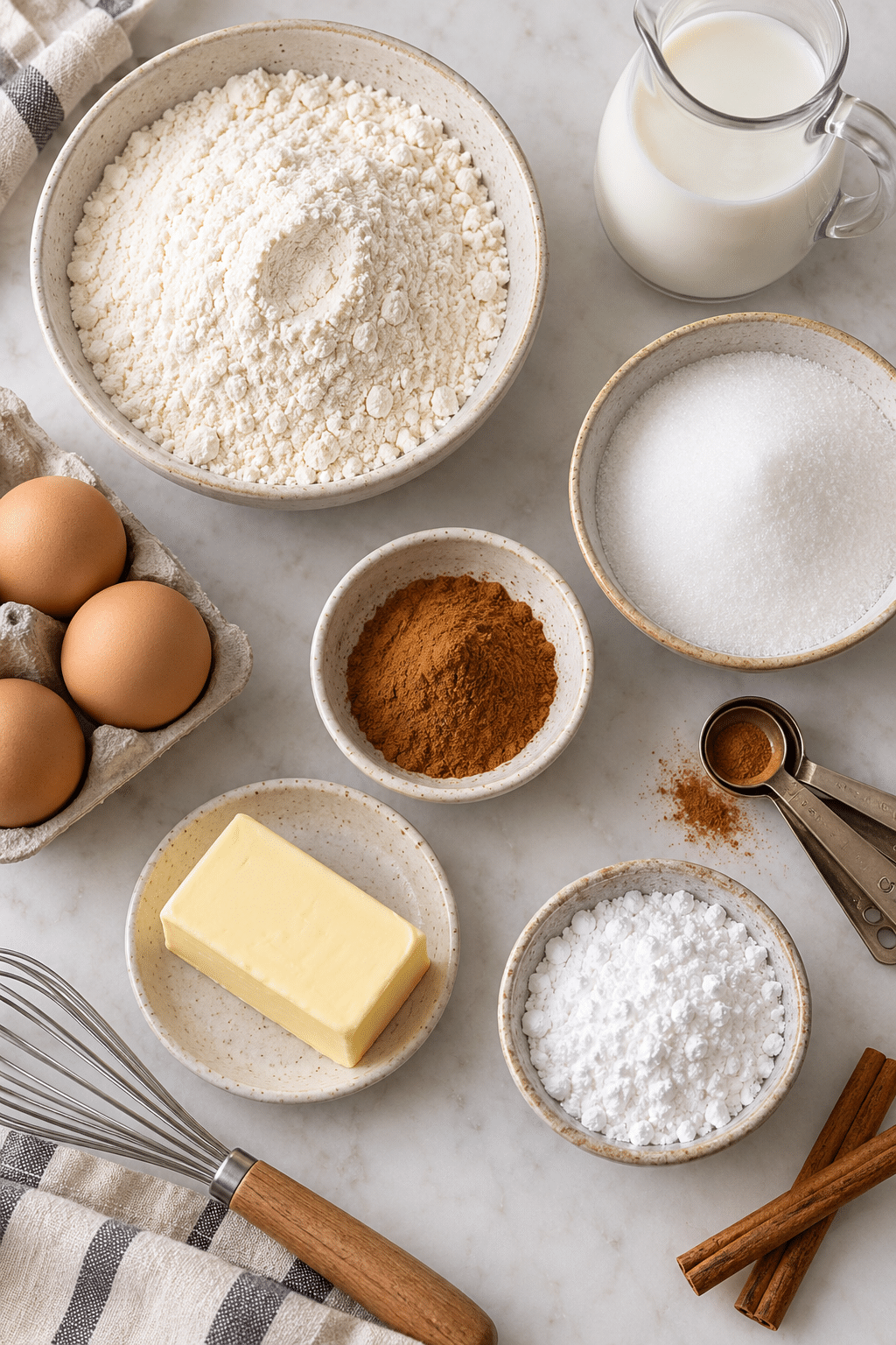 Ingredients for baked cinnamon doughnuts