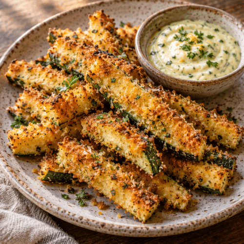 baked zucchini fries with Parmesan finished dish
