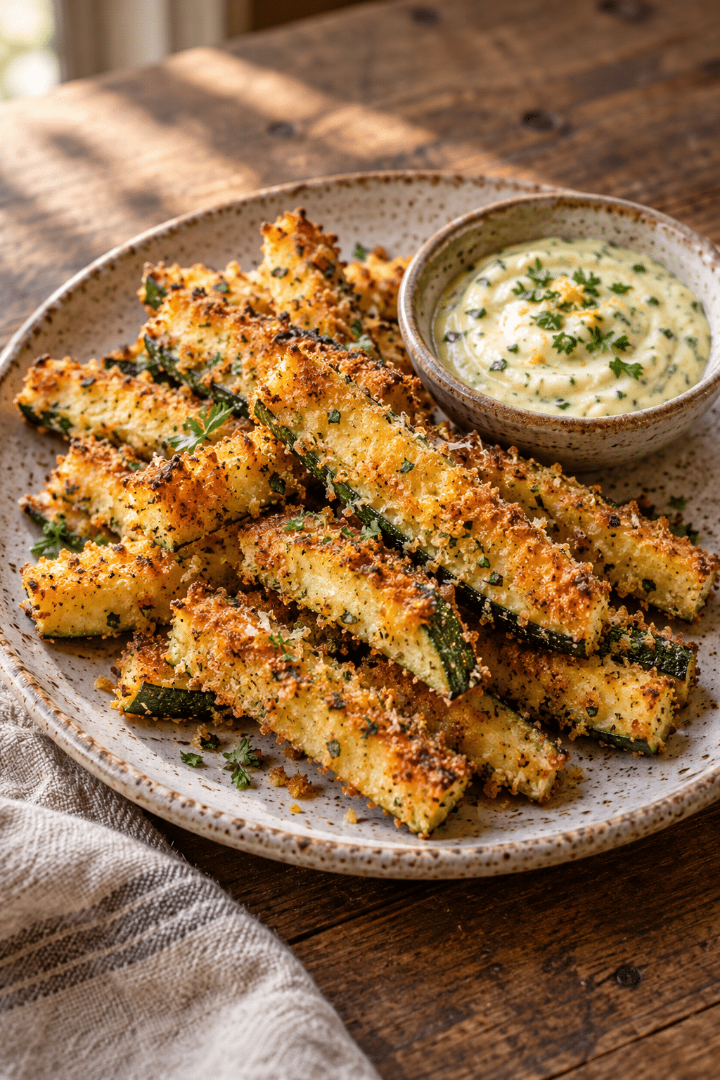 baked zucchini fries with Parmesan finished dish