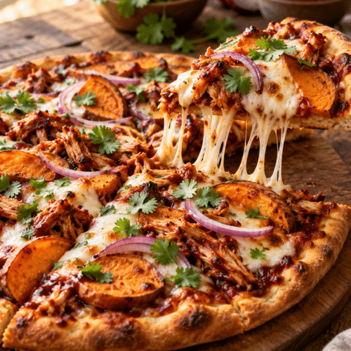 BBQ chicken sweet potato pizza