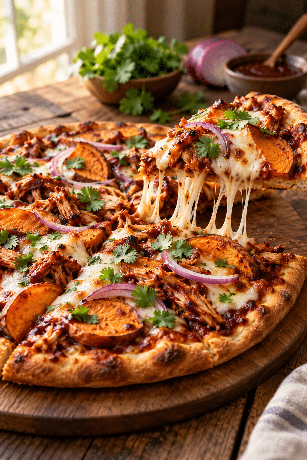 BBQ chicken sweet potato pizza