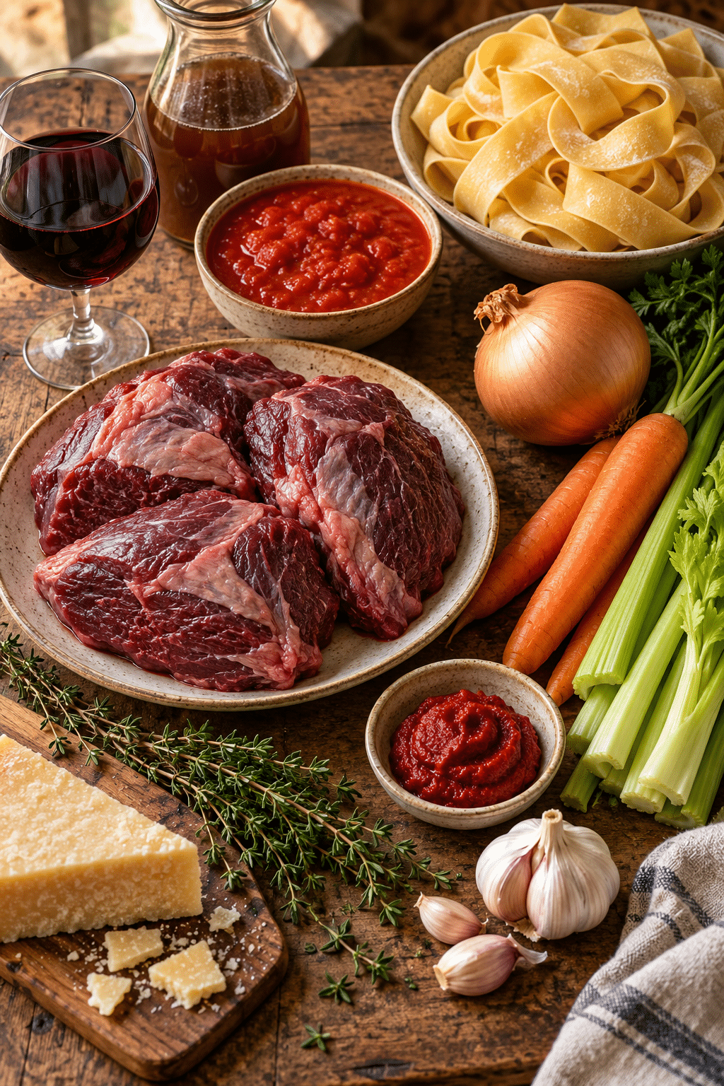ingredients for beef cheek ragu pasta