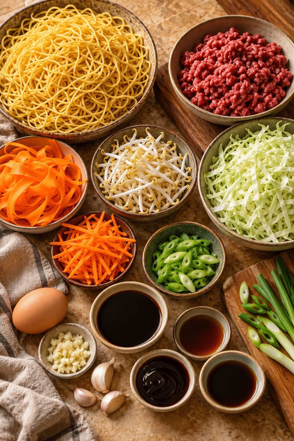 Ingredients for beef chow mein noodles