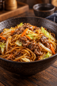 Beef yakisoba with beef and vegetables
