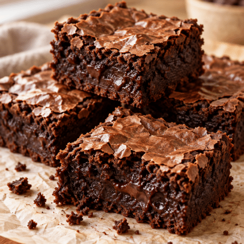 chewy brownies with a shiny crust