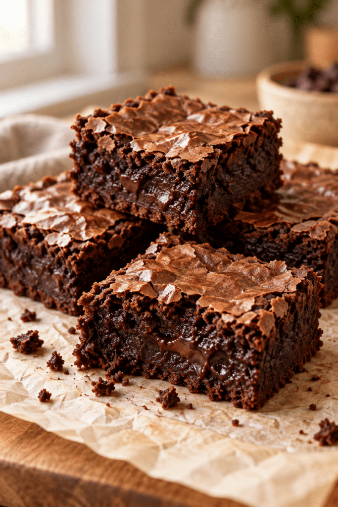 chewy brownies with a shiny crust