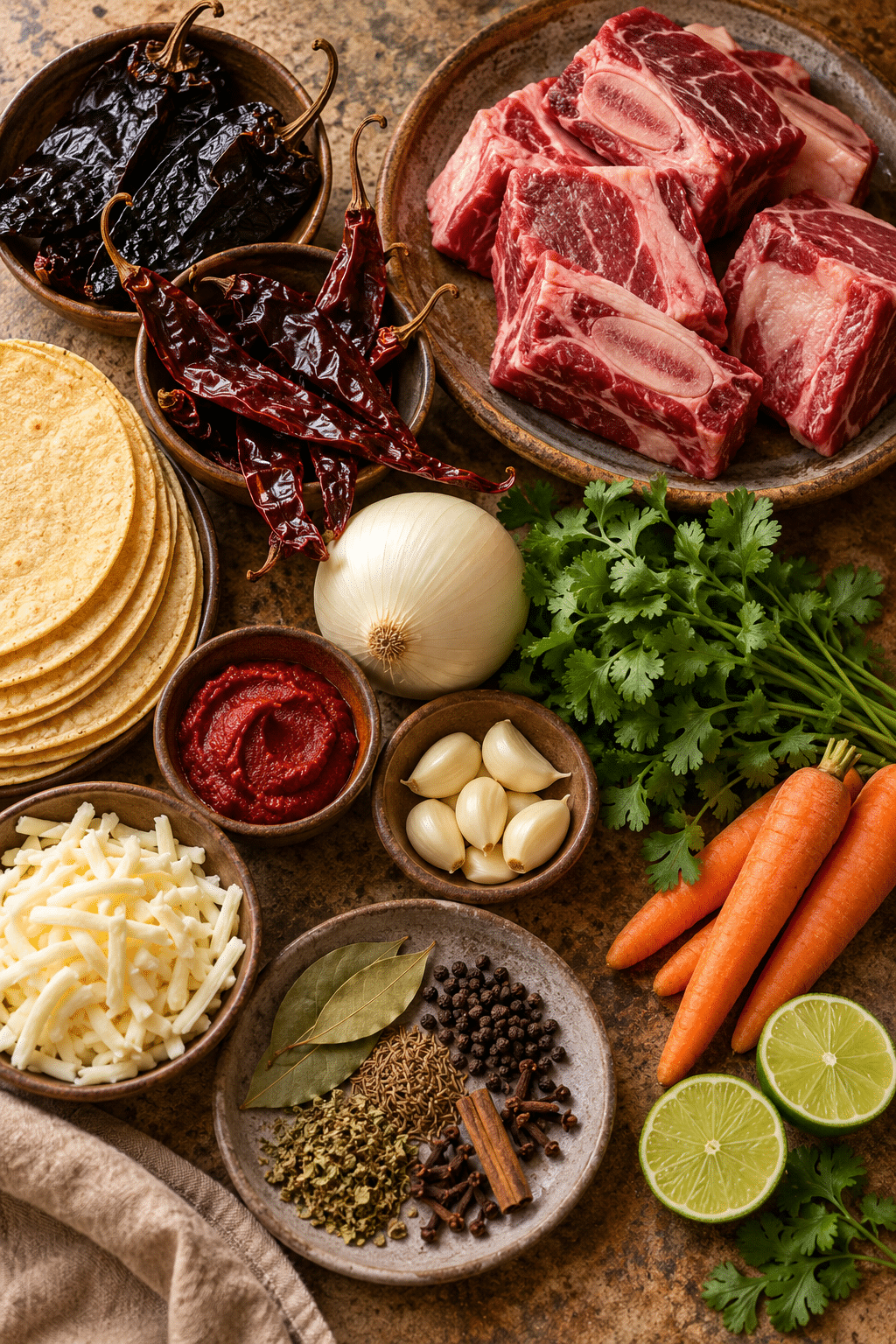 birria tacos ingredients measured and arranged