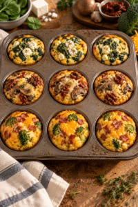 Breakfast egg muffins with three savory fillings