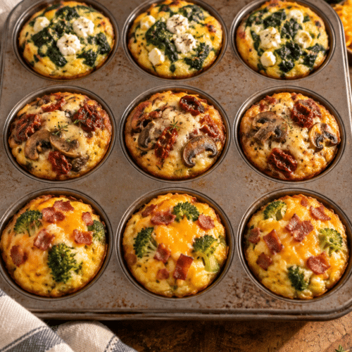 Breakfast egg muffins with three savory fillings