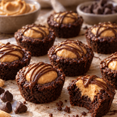 Buckeye brownie bites with peanut butter centers