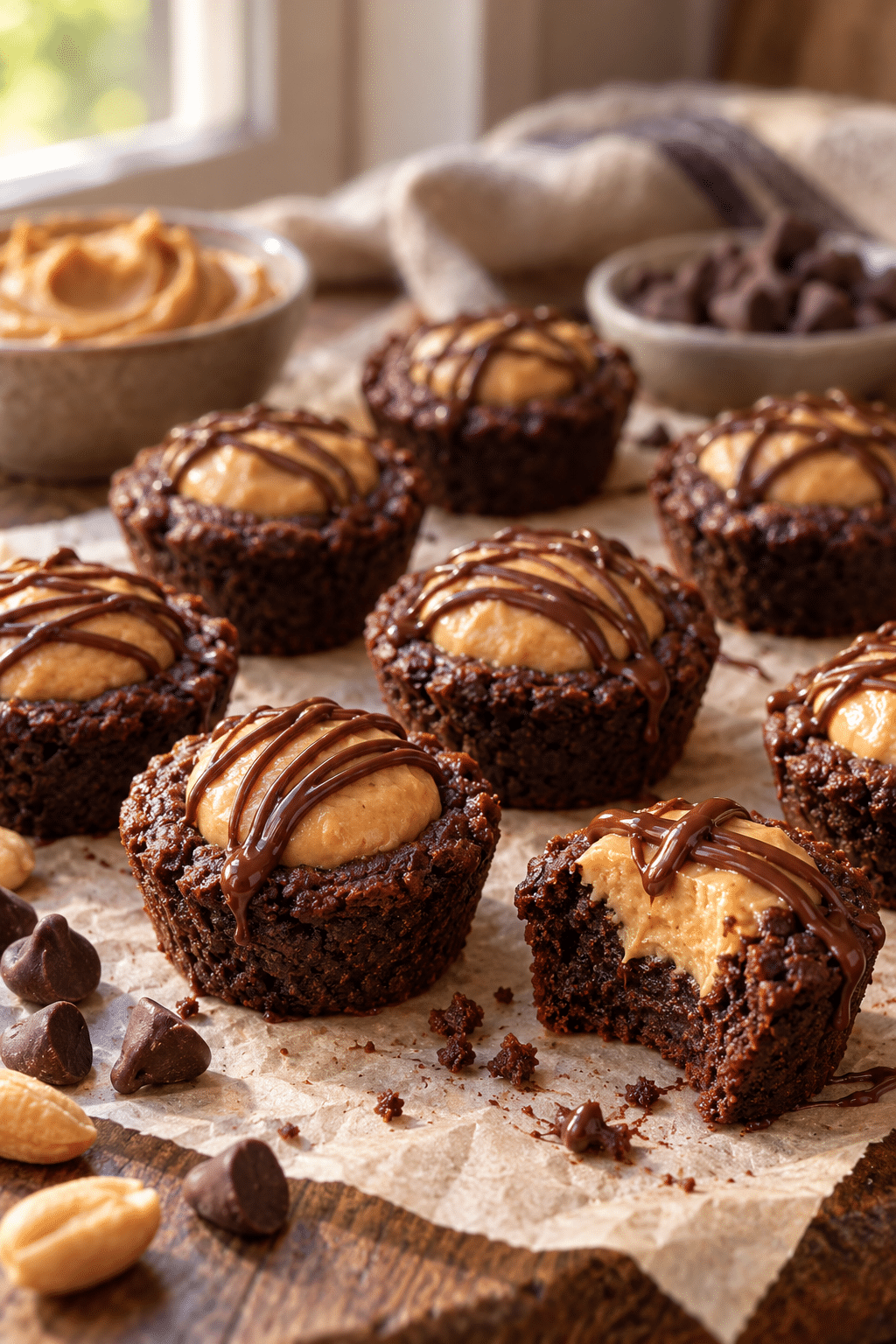 Buckeye brownie bites with peanut butter centers
