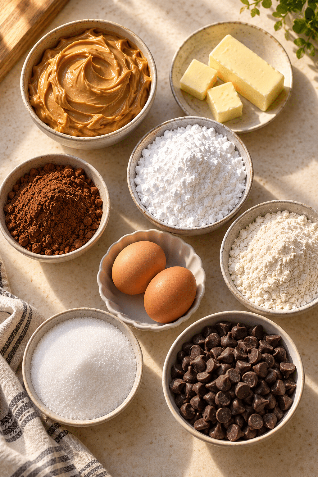 Ingredients for buckeye brownie bites
