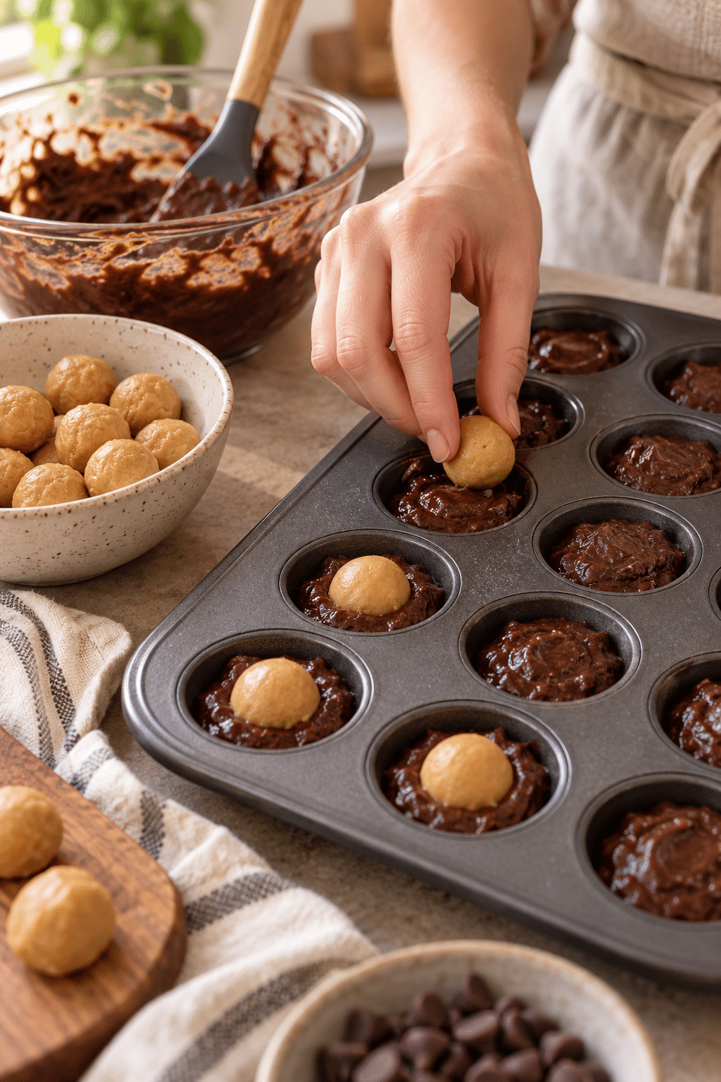 Making buckeye brownie bites