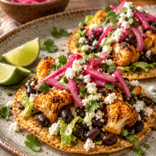 cauliflower black bean tostadas finished dish