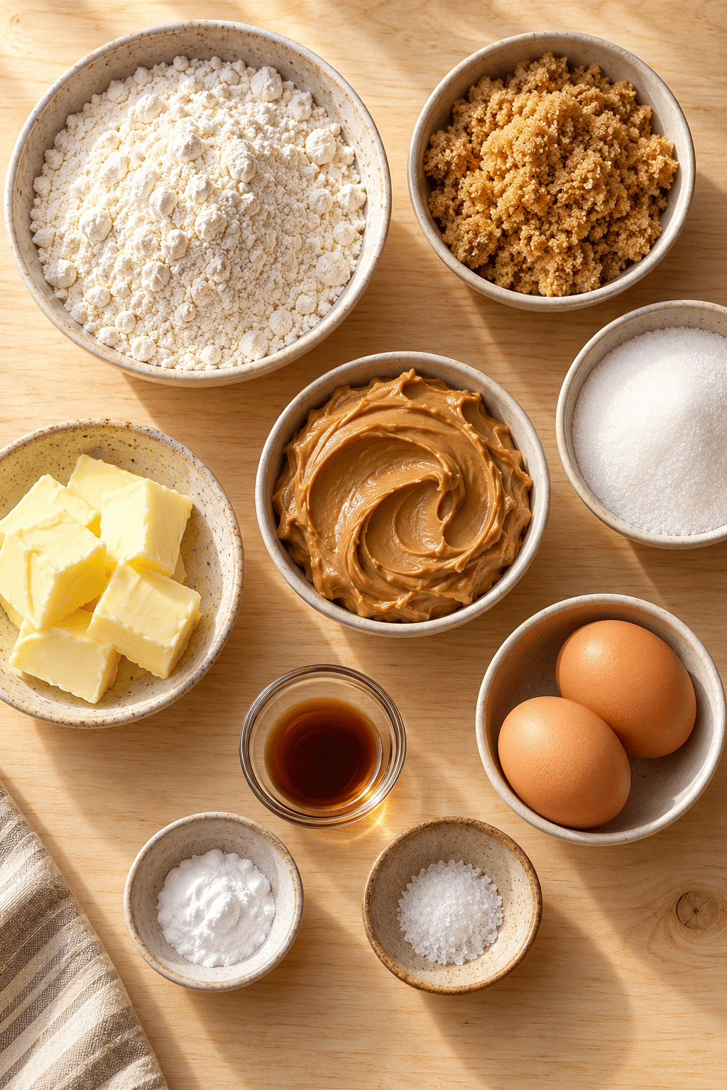 Ingredients for chewy peanut butter cookies