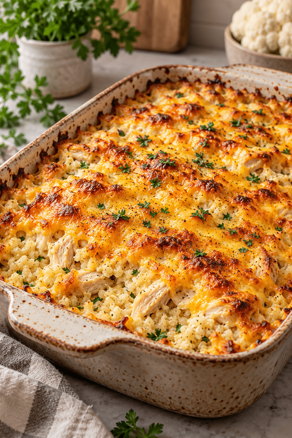 Ingredients for chicken cauliflower rice casserole