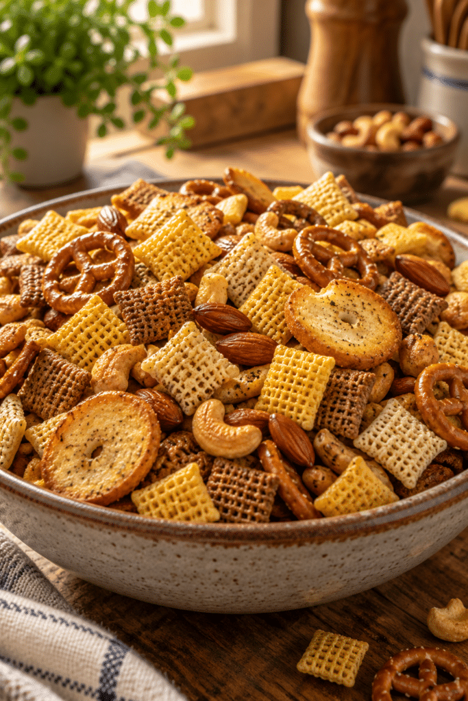 chex mix recipes in a serving bowl