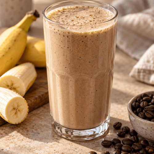 coffee protein smoothie in a glass