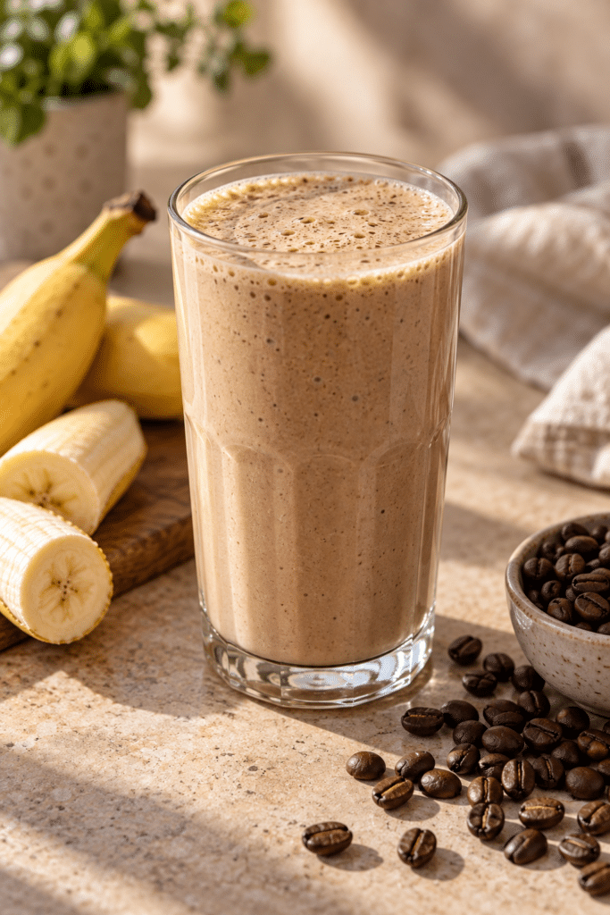 coffee protein smoothie in a glass