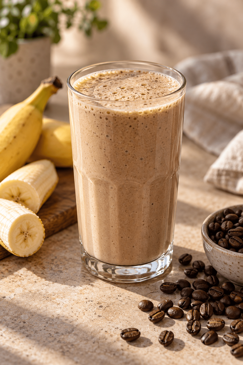 coffee protein smoothie in a glass