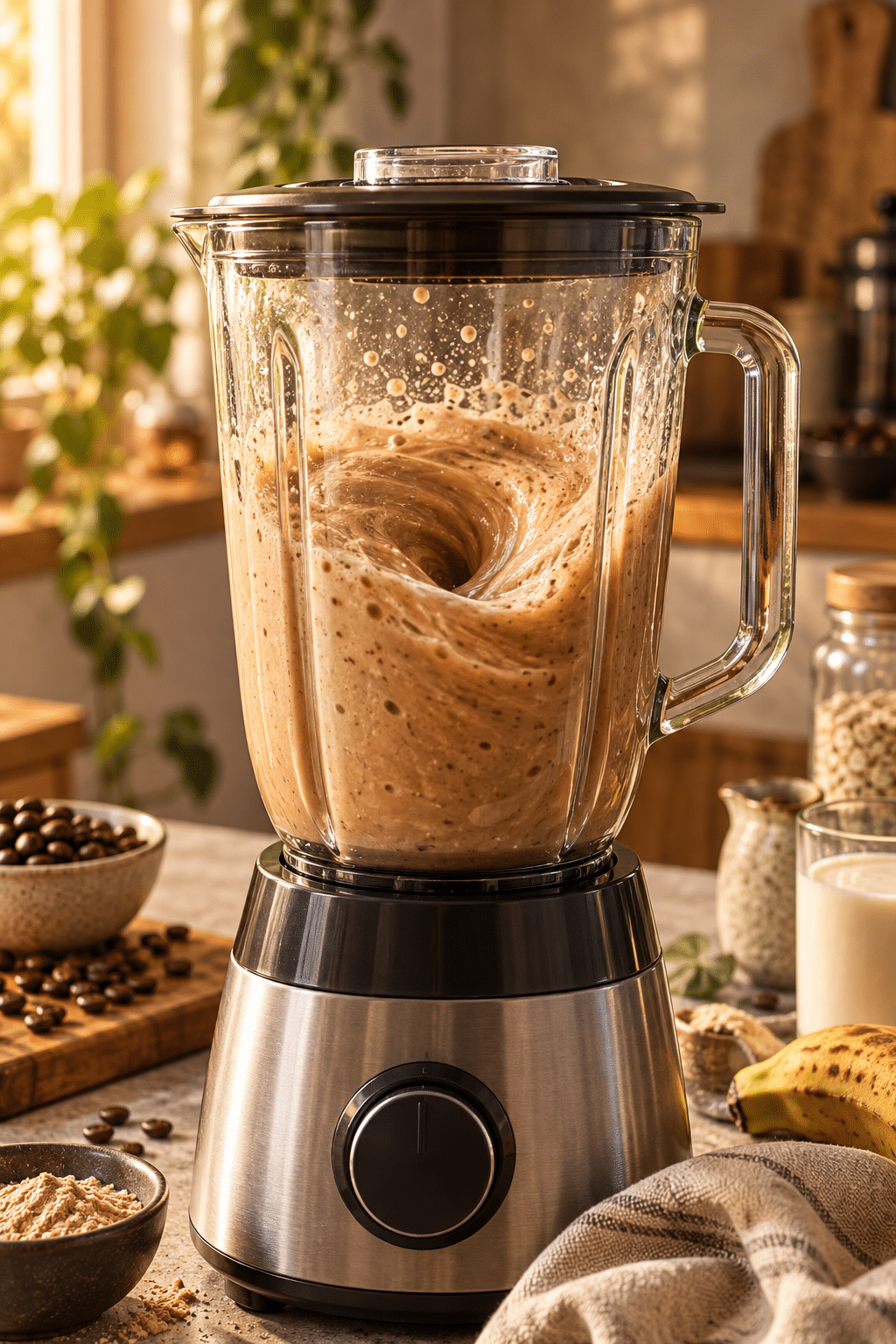 Blending a coffee protein smoothie