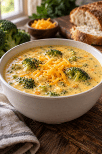 broccoli cheese soup in a bowl