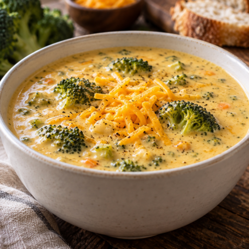 broccoli cheese soup in a bowl