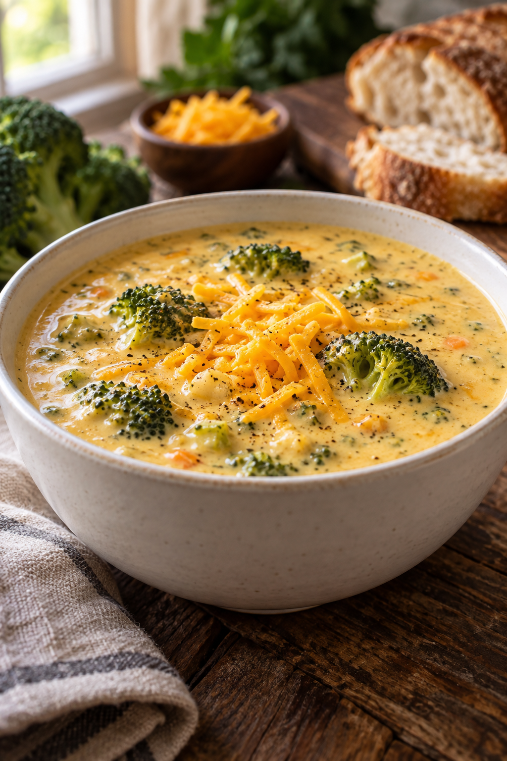 broccoli cheese soup in a bowl