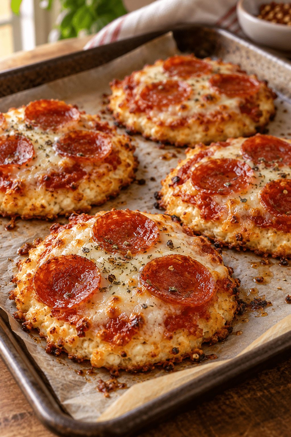Cottage cheese pizza snacks on a warm tray