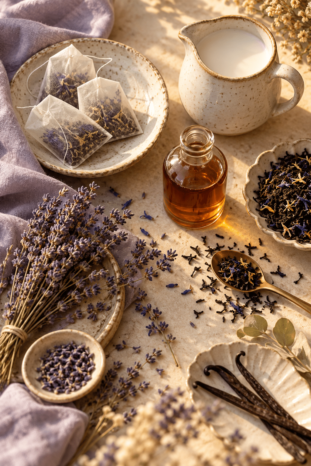 Ingredients for an Earl Grey tea latte
