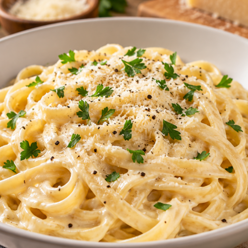 fettuccine alfredo with creamy Parmesan sauce