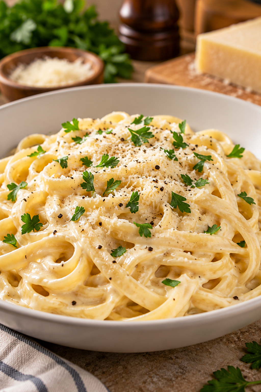 fettuccine alfredo with creamy Parmesan sauce