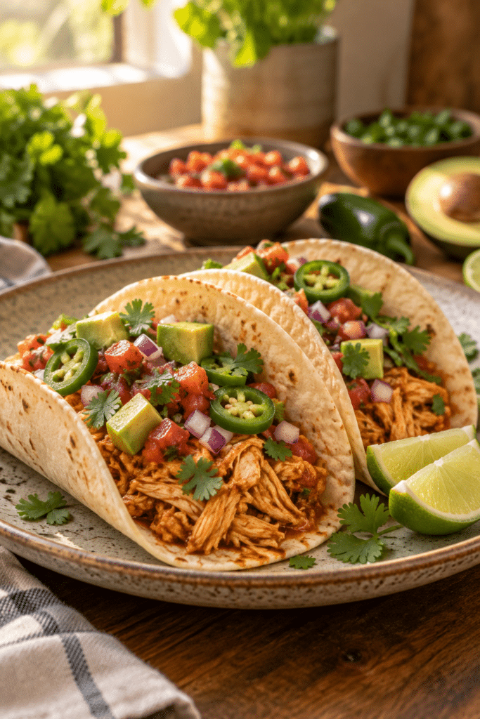 Crockpot chicken tacos finished dish