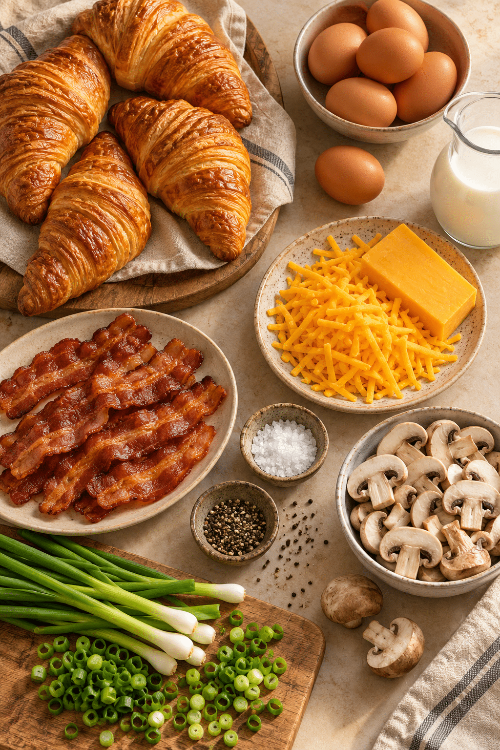 Ingredients for croissant breakfast boats