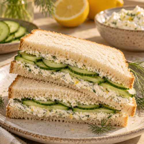 Cucumber and cream cheese sandwich