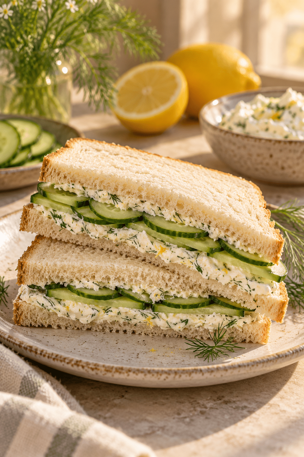 Cucumber and cream cheese sandwich