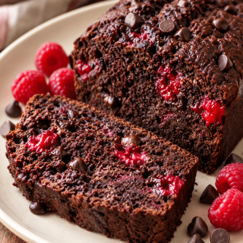 dark chocolate raspberry banana bread loaf