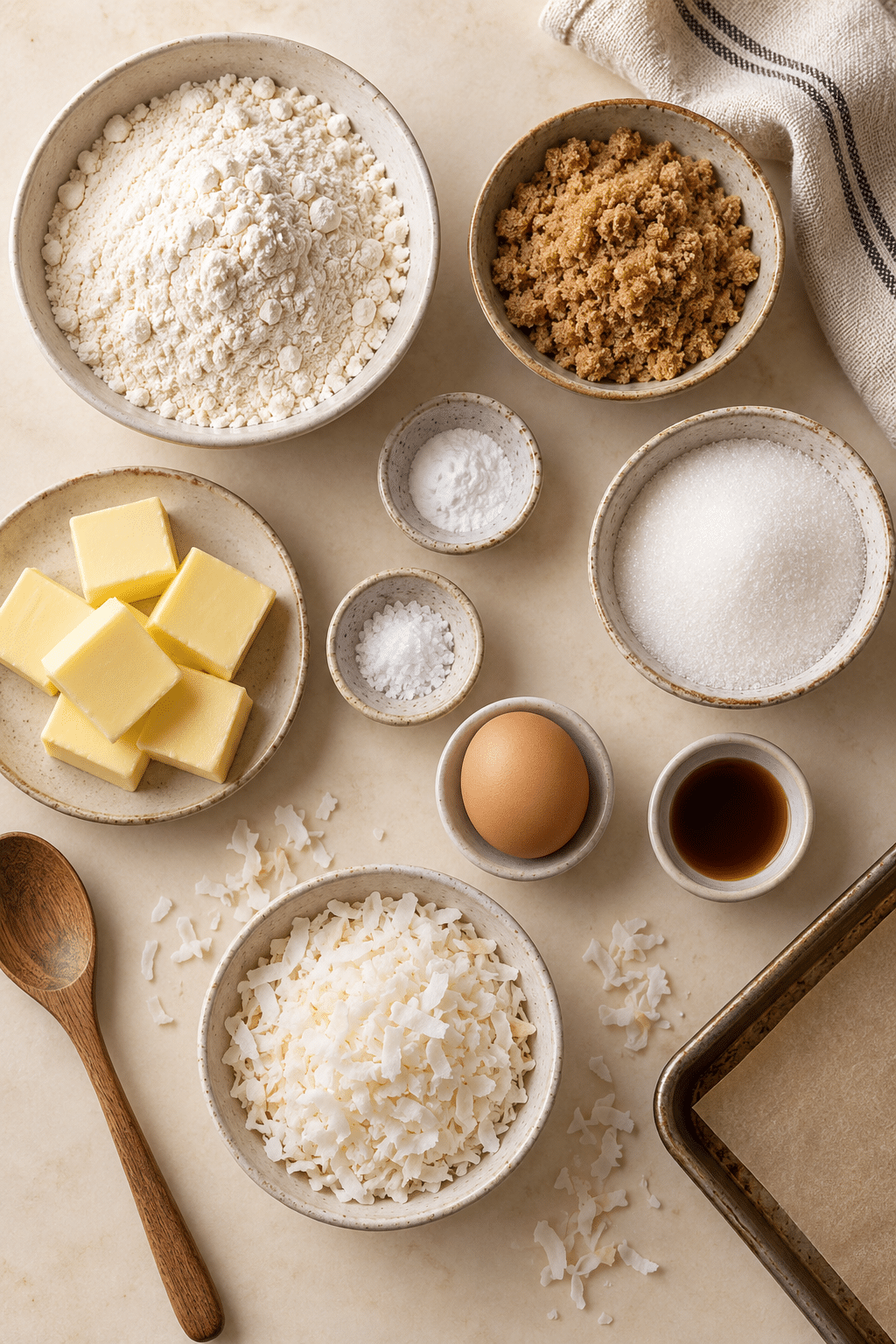 coconut cookies ingredients measured and arranged