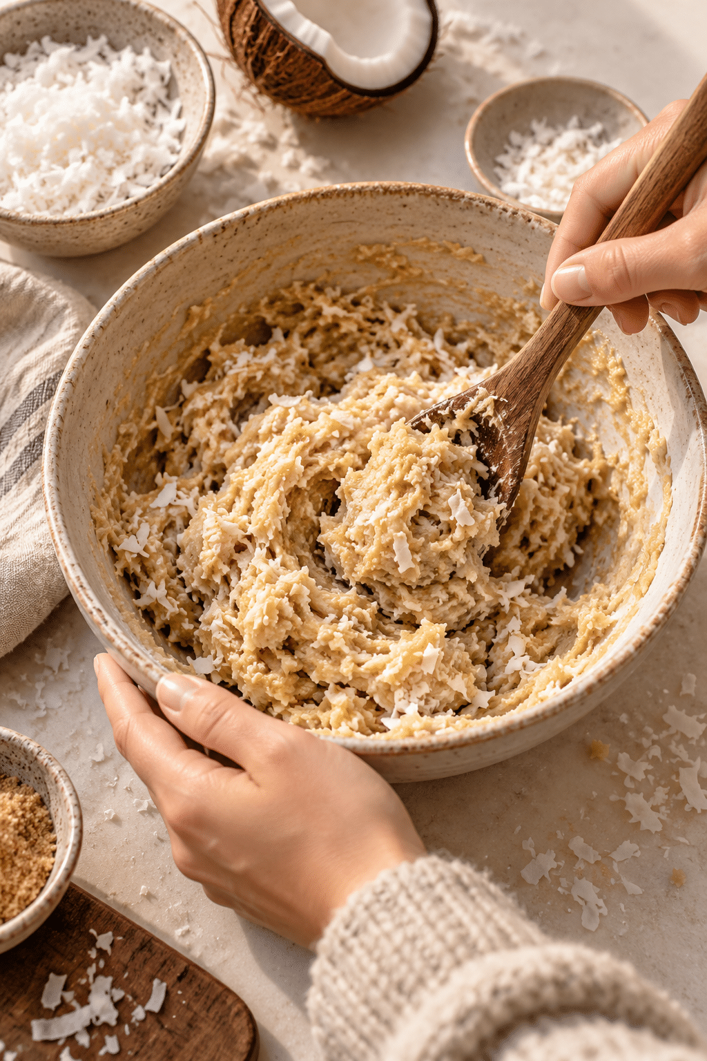 coconut cookies dough being mixed