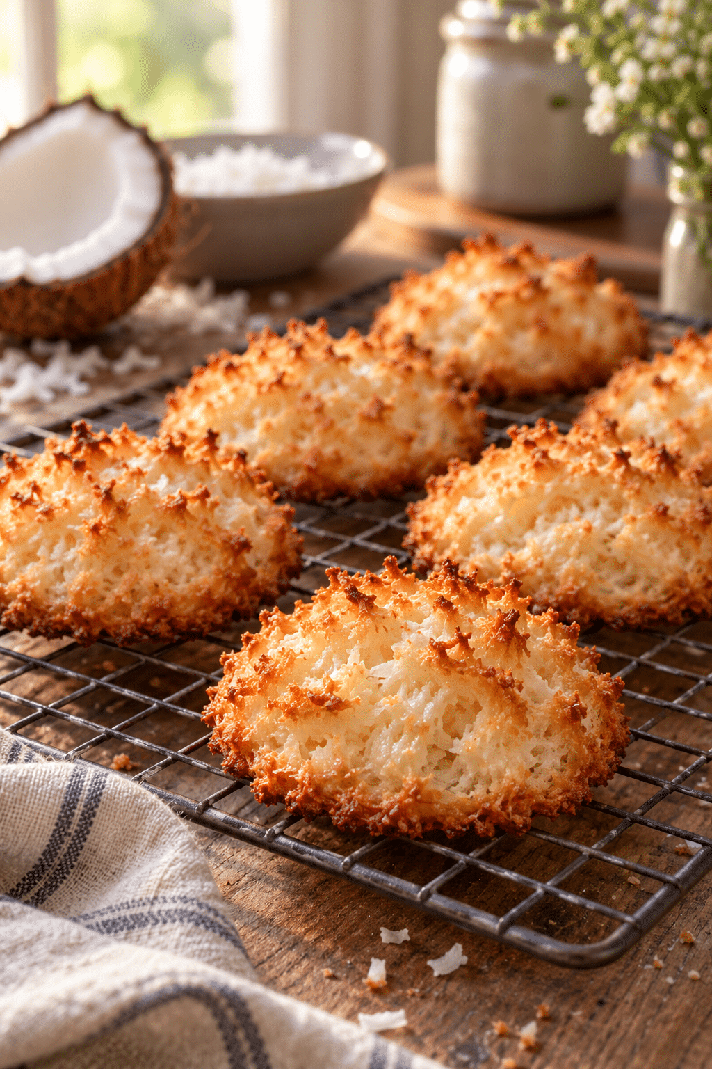 coconut cookies served with toasted edges