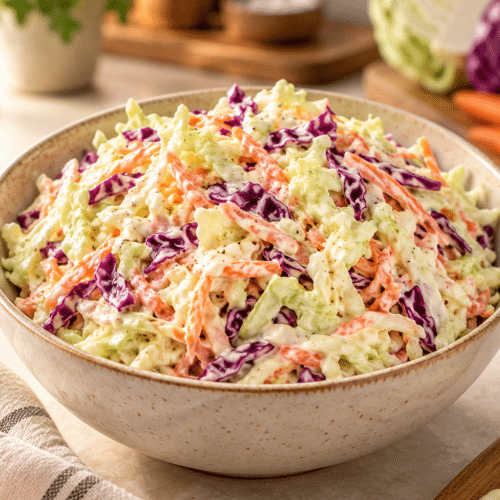 Easy cole slaw in a serving bowl
