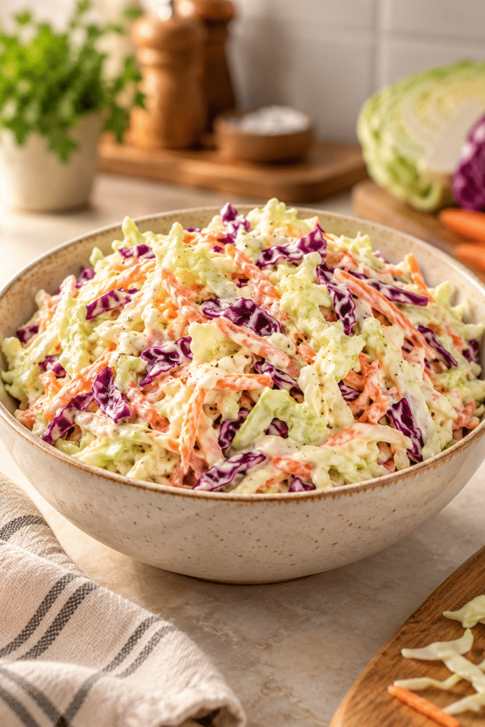 Easy cole slaw in a serving bowl
